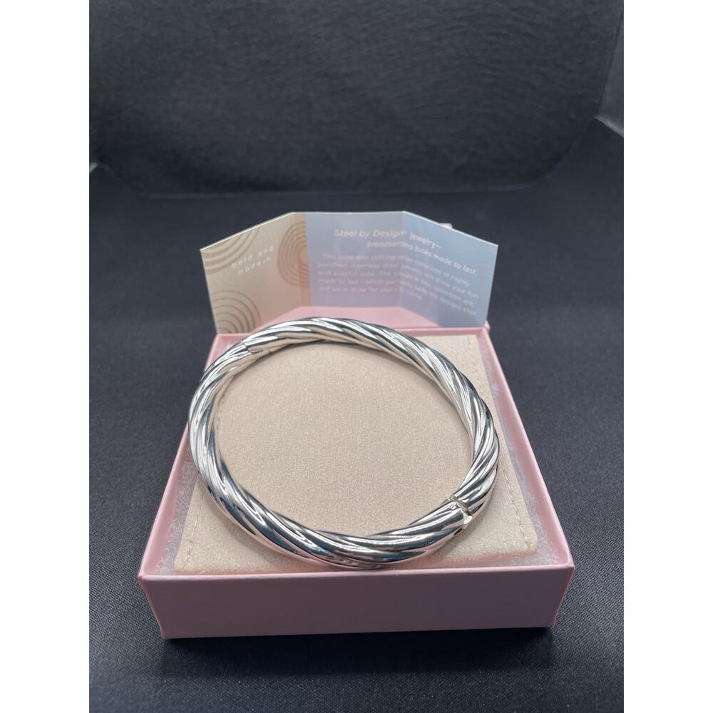 Vintage Stainess Steel Rope Twisted Hinged Bangle Bracelet. Steel by Design. New